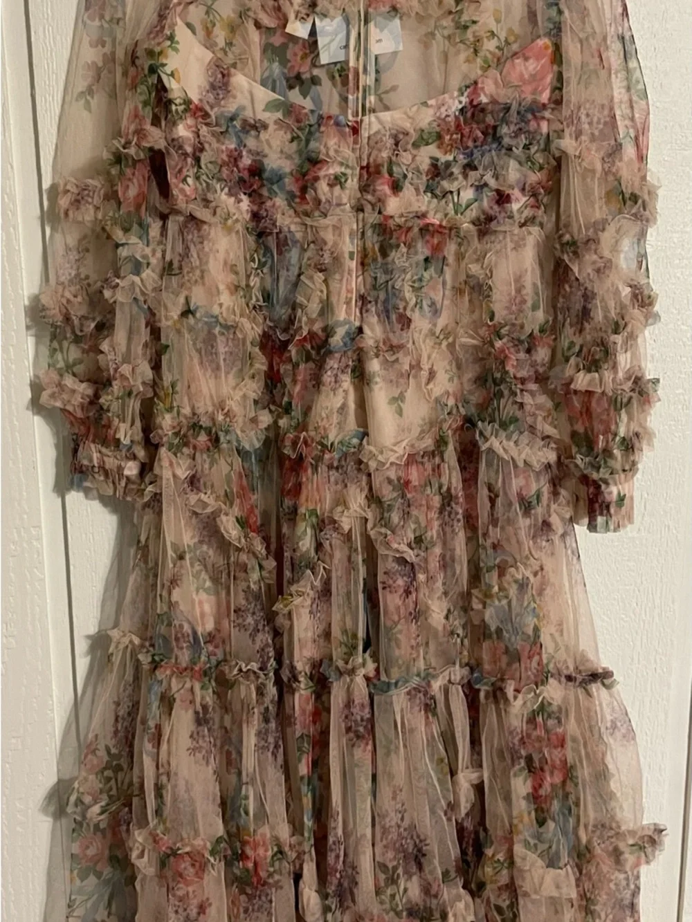 Floral Ruffle Long Sleeve Maxi Dress - Blush Floral - Picture 2 of 7